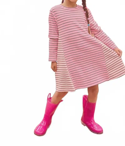Bisby Kids' Mixed Long Sleeves Dress In Andover Stripe In Pink