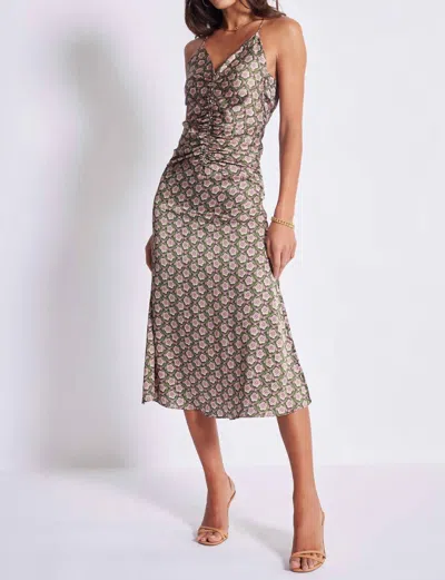 Bishop + Young Adria Ruched Front Dress In Clover Print In Multi