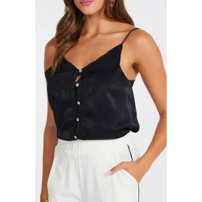 Bishop + Young Anya Button Front Embroidered Cami In Black