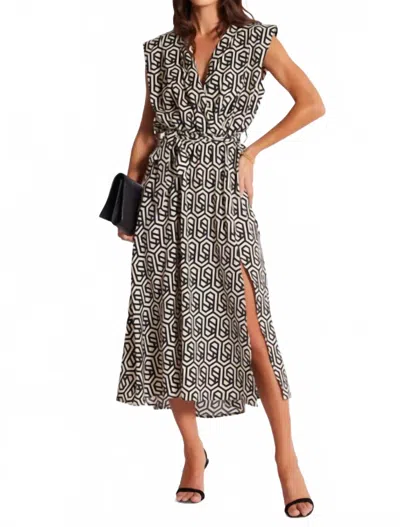 Bishop + Young Aries Wrap Midi Dress In Geo Print In Black