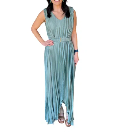 Bishop + Young Balinese Pleat Belted Dress In Sea Glass In Blue
