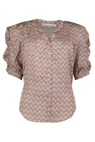 Bishop + Young Bohemian Rhapsody Rachel Ruched Sleeve Blouse In Rhapsody Print In Brown