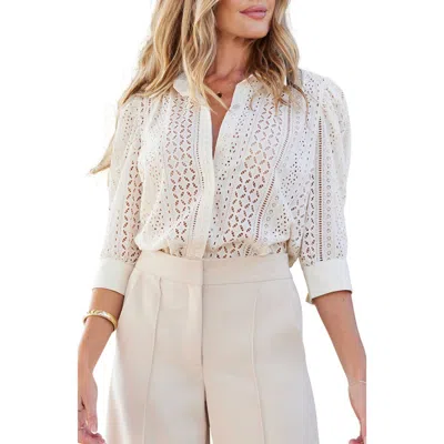 Bishop + Young Cate Eyelet Ruched Sleeve Top In Animal Print