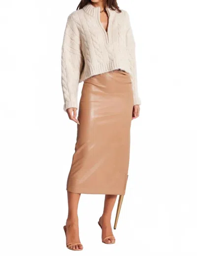 Bishop + Young Colette Side Ruched Midi Skirt In Camel In Brown