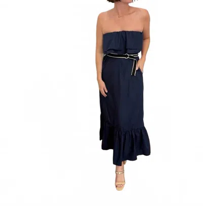 Bishop + Young Como Strapless Midi Dress In Navy In Blue