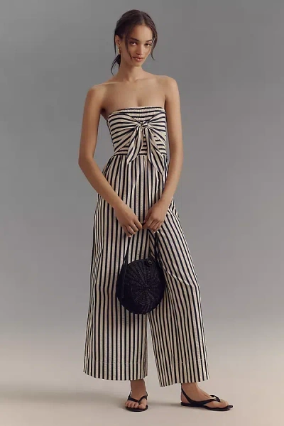 Bishop + Young Elva Strapless Tie-front Striped Jumpsuit In Blue