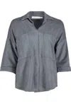 Bishop + Young Eternal Optimist Cozy Suede Snap Front Top In Cloud Blue In Multi