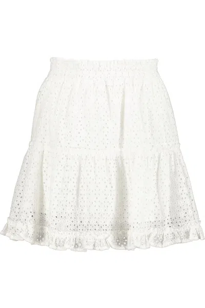 Bishop + Young Eyelet Ruffle Mini Skirt In White Eyelet
