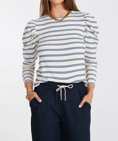 Bishop + Young Goal Getter Stripe Top In Indigo In White