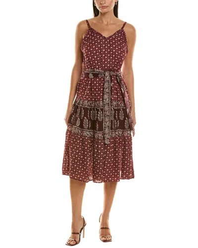 Bishop + Young Gretna Mixed Media Midi Dress In Red
