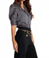 Bishop + Young Heritage Print Quarter Ruched Sleeve Top In Navy In Blue