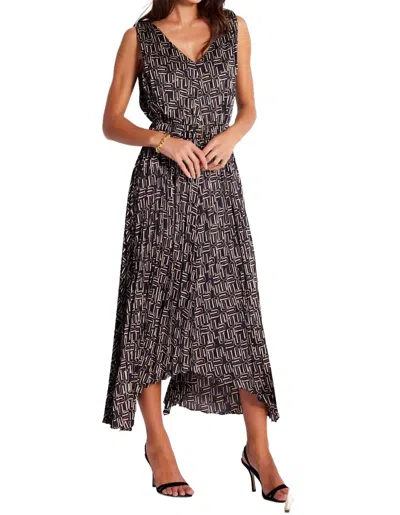 Bishop + Young Highbrow Pleat Dress In Retro Print In Multi
