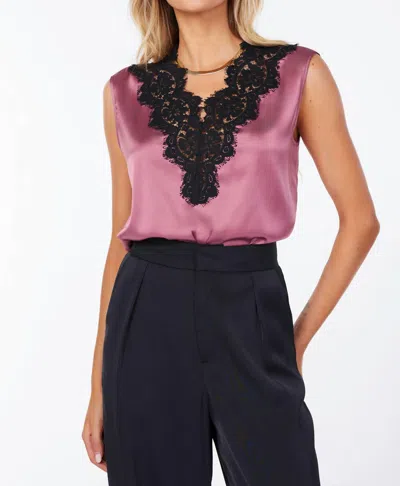 Bishop + Young Lace Detail Satin Top In Dusty Rose In Pink