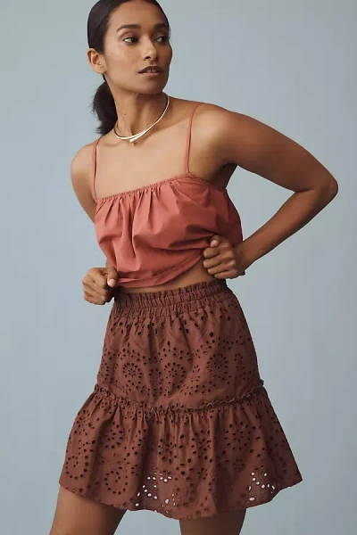 Bishop + Young Lace Ruffle Mini Skirt In Brown