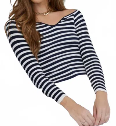 Bishop + Young Marlow Off Shoulder Sweater In Strip In Blue