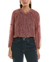 Bishop + Young Women's Playing Favorites Maude Bubble Hem Top In Lotus Lurex Print In Red