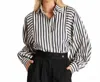 Bishop + Young Aly Dolman Sleeve Striped Top In Navy In White