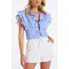 Bishop + Young Raphael Ruffle Top In Blue Stripe