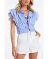 Bishop + Young Raphael Ruffle Top In Blue Stripe In Blue