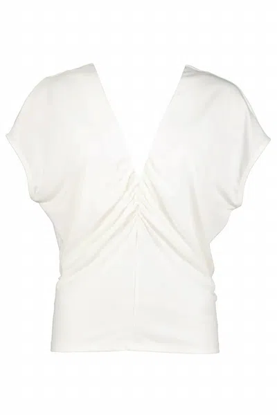 Bishop + Young Ruched Deep V Tee Top In White