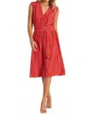 Bishop + Young Satin Belted Dress In Hibiscus In Red