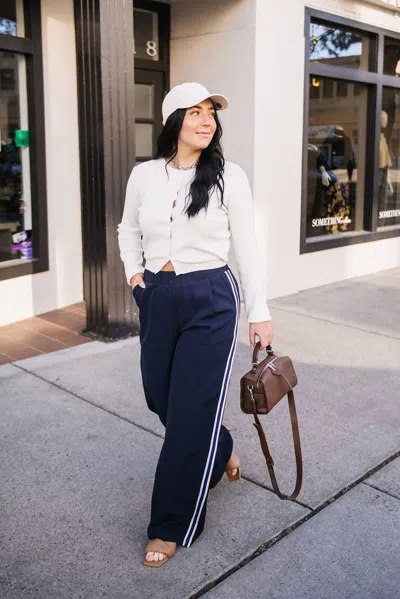 Bishop + Young Side Stripe Pull On Pant In Navy In Blue