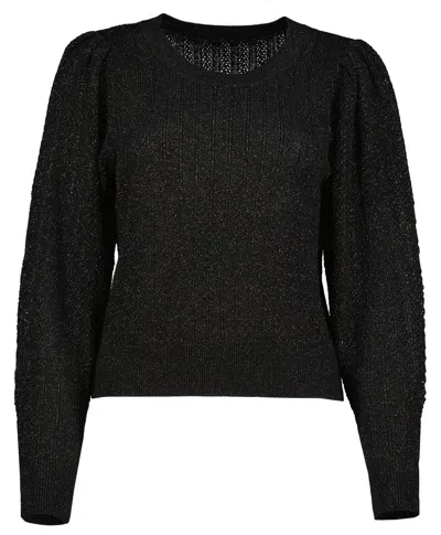 Bishop + Young Sienna Puff Sleeve Metallic Sweater In Black