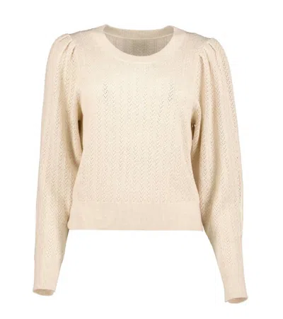 Bishop + Young Sienna Puff Sleeve Metallic Sweater In Pearl In Beige