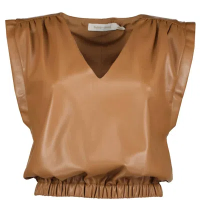 Bishop + Young Simone Vegan Leather Top In Latte In Brown