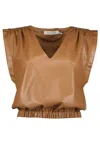 BISHOP + YOUNG SIMONE VEGAN LEATHER TOP IN LATTE