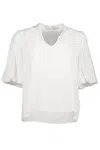 Bishop + Young Sofia Bubble Sleeve Top In Blanc In White