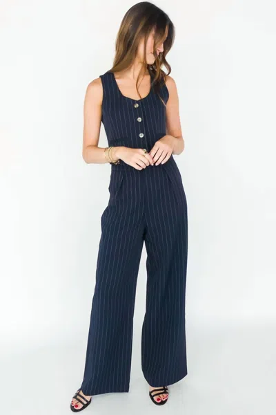 Bishop + Young Sorrento Wide Leg Pants In Navy Pinstripe In Blue