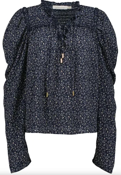 Bishop + Young Sydney Long Sleeve Blouse In Navy Serene In Multi