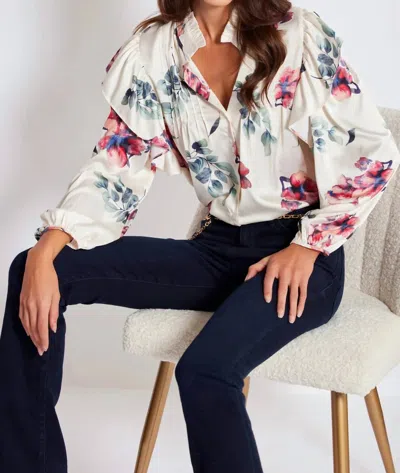 Bishop + Young Thea Ruffle Blouse In Monet Floral In White