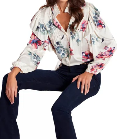 Bishop + Young Thea Ruffle Blouse In Monet Floral In White
