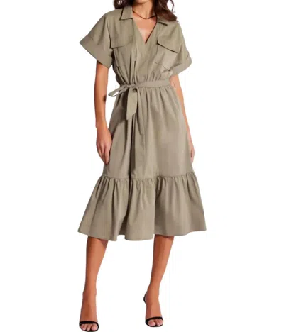Bishop + Young Tyra Poplin Tiered Dress In Olive In Green