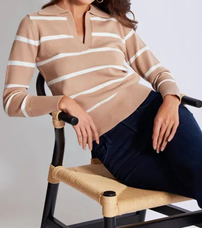 Bishop + Young Veronica Stripe Polo Sweater In Camel In Brown
