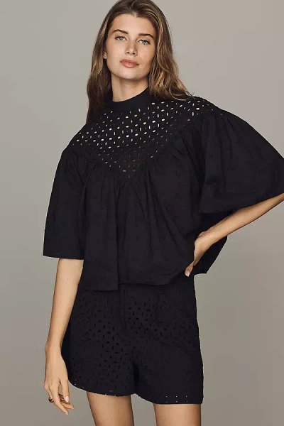 Bishop + Young Willow Cotton Eyelet Top In Black