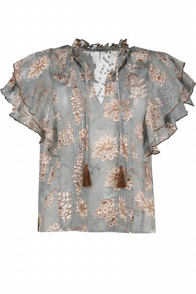 Bishop + Young Women's Cleo Flutter Sleeves Top In Jade Floral In Multi