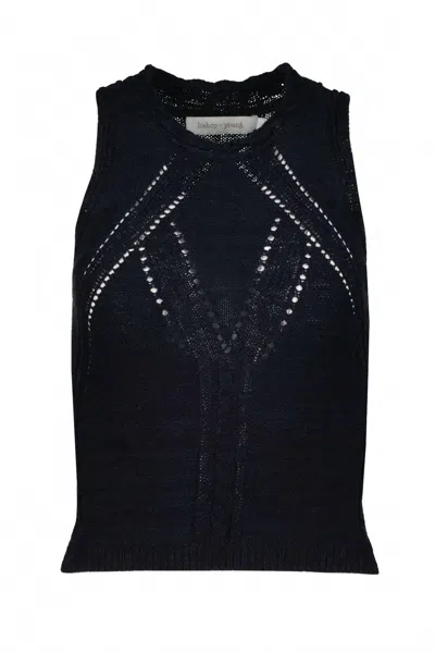 Bishop + Young Women's Muse Pointelle Tank Top In Indigo In Black