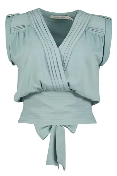 Bishop + Young Women's Naomi Smocked Waist Top In Jade In Blue