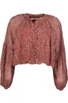 Bishop + Young Women's Playing Favorites Maude Bubble Hem Top In Lotus Lurex Print In Red