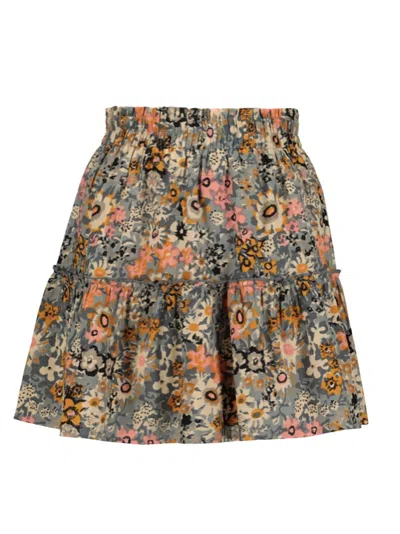 Bishop + Young Women's Retro Ruffle Skirt In Multi Floral Print In Grey