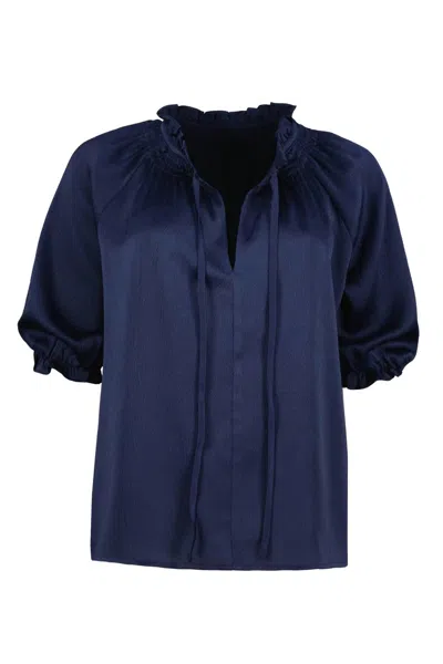 Bishop + Young Women's Smock Neck Top In Marine Navy In Blue
