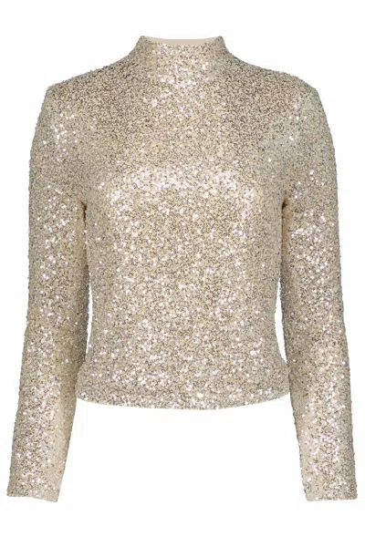 Bishop + Young Women's Sublime Funnel Neck Sequin Top In Champagne In Gold