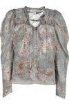 Bishop + Young Sydney Blouse With Brown Floral Print In Blue/gray In Multi
