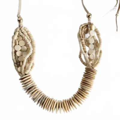 Bisjoux Women's Handmade Bold Beaded Bone Necklace In Cream In White