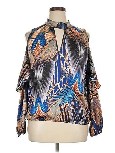 Pre-owned Bisou Bisou 3/4 Sleeve Blouse In Blue