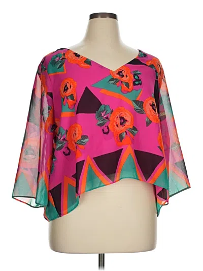 Pre-owned Bisou Bisou 3/4 Sleeve Blouse In Pink