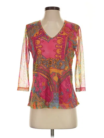 Pre-owned Bisou Bisou 3/4 Sleeve Blouse In Pink